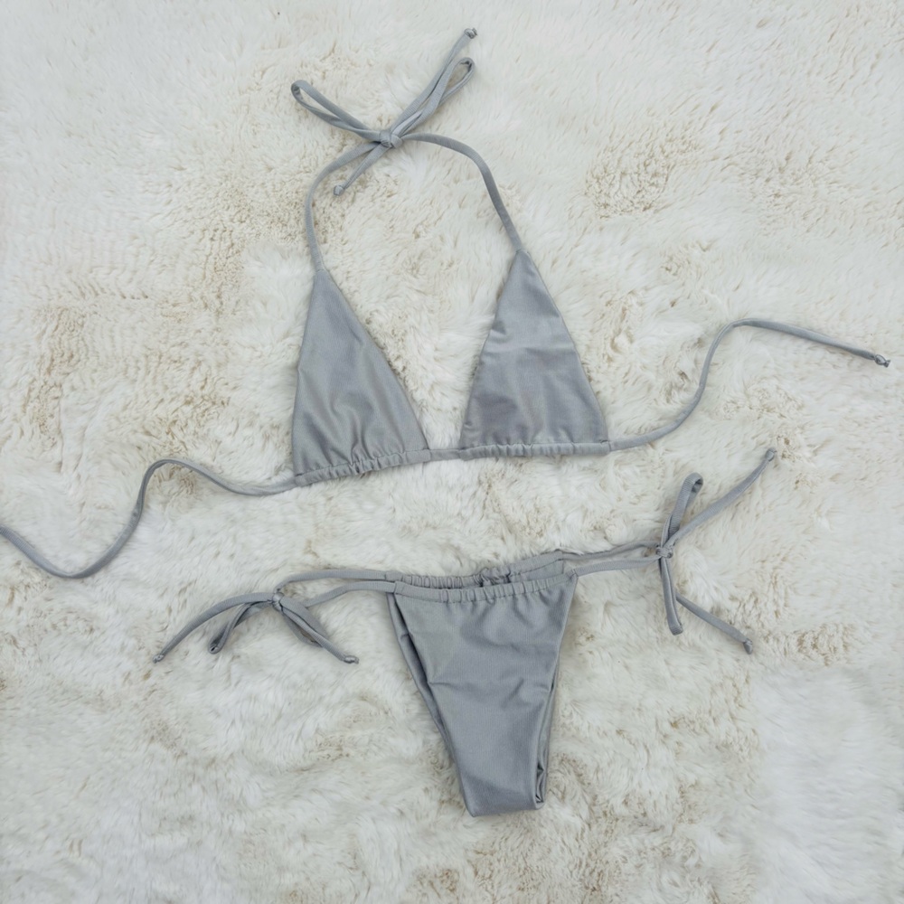 San Lorenzo Silver Gray Triangle String Bikini Set